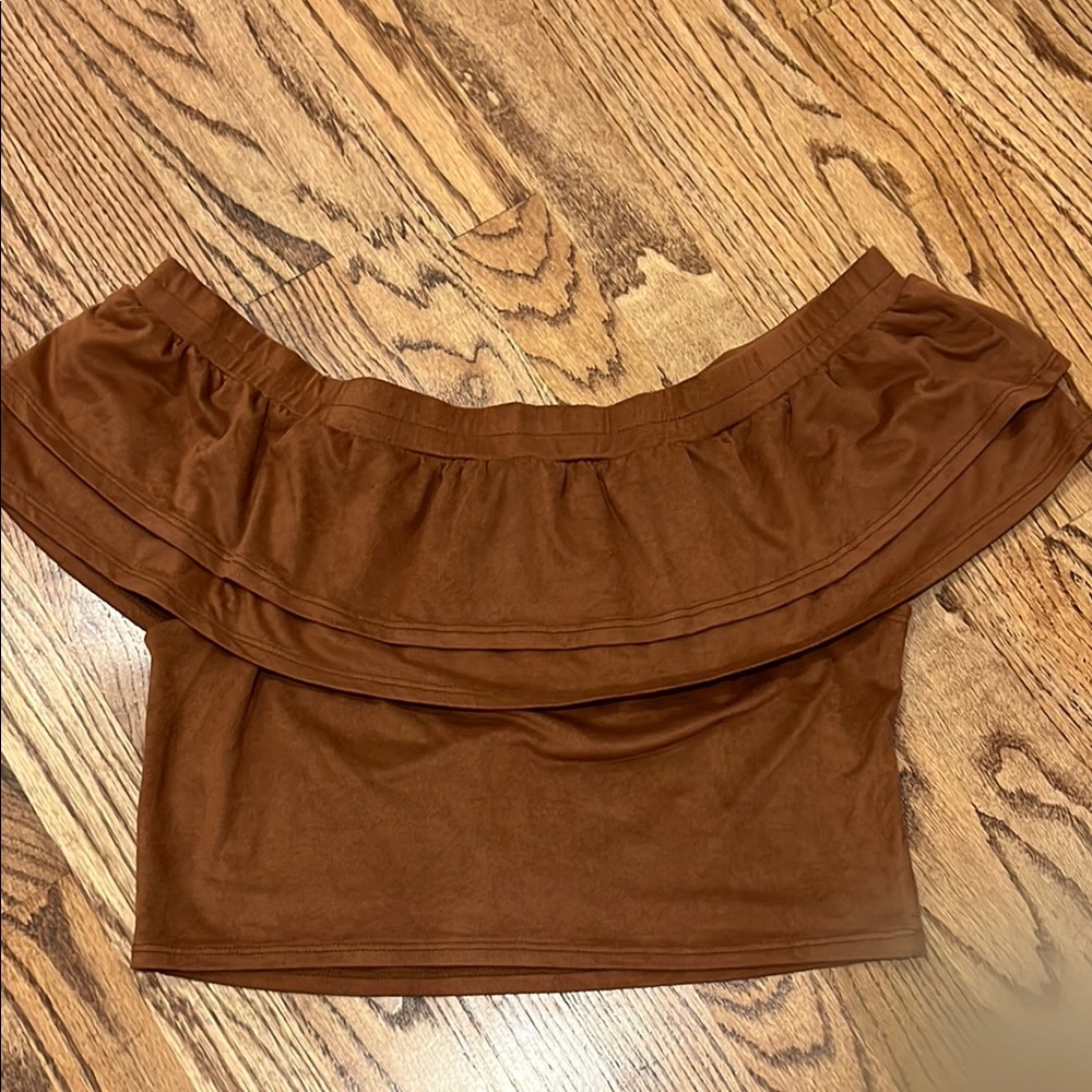 Design Lab Lord & Taylor Brown Ruffled Tiered Mini Top - Picture 3 of 5